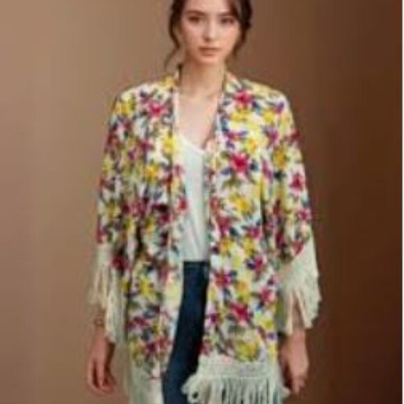💎NWOT Zara Trafulac Floral Kimono with Cotton Fringe - Picture 1 of 11